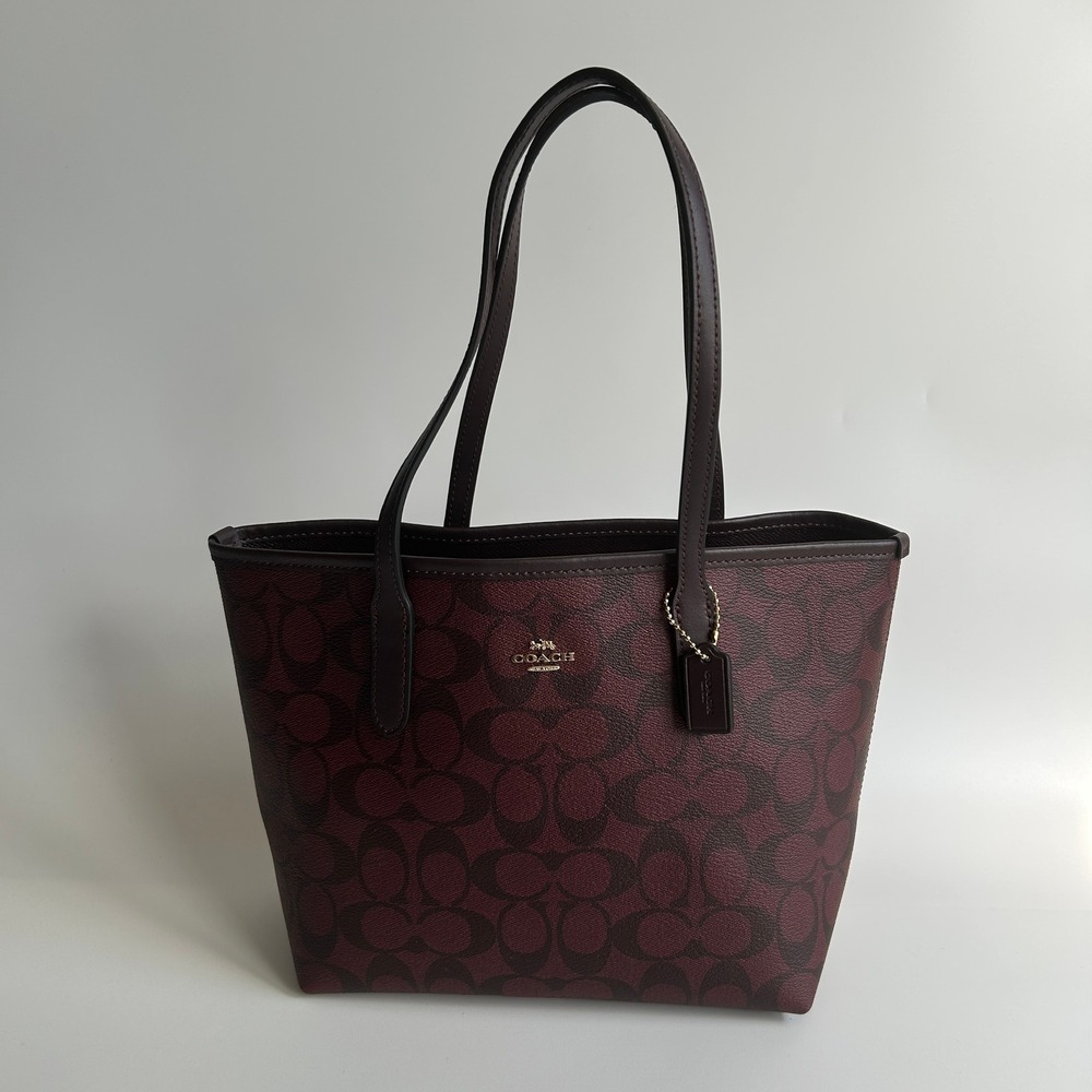 Coach Medium City Tote Oxblood Signature Canvas Shoulder Bag CDX82
